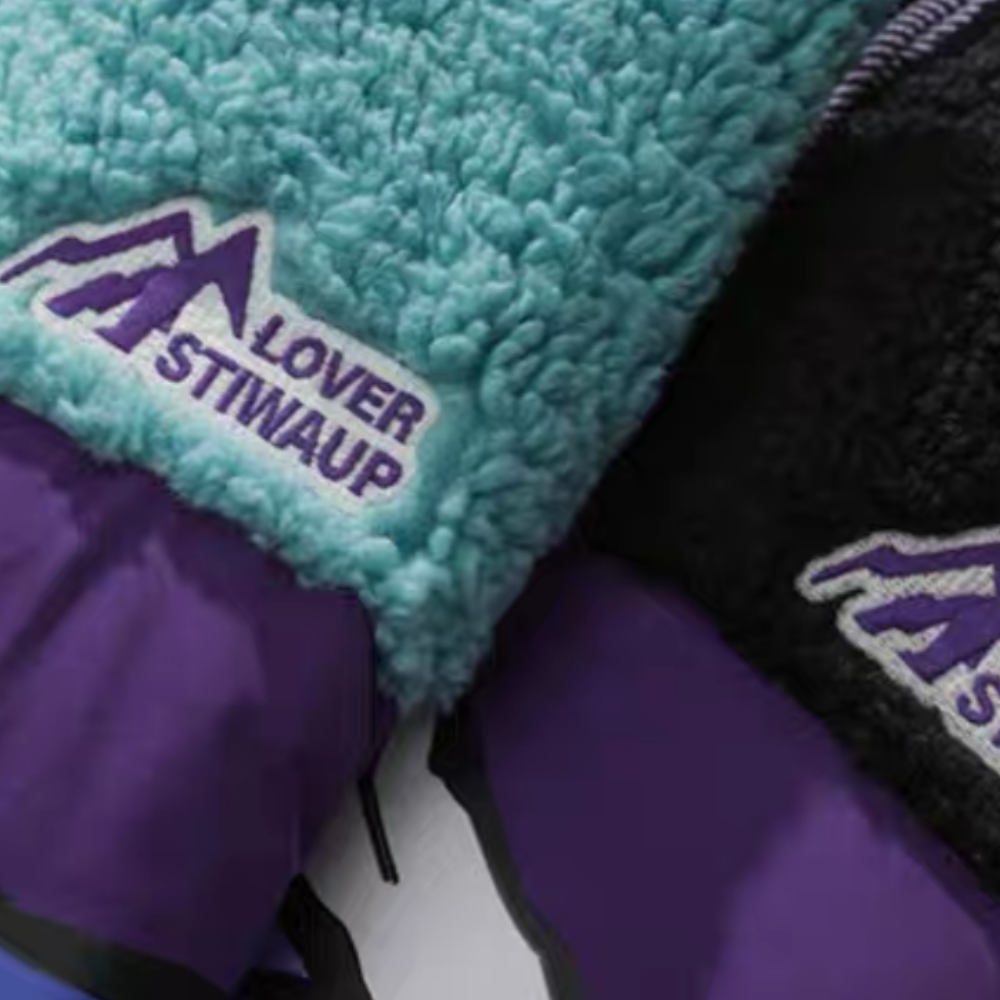 Sherpa-Mantel mit Mountains-Patchwork