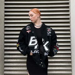 Chaqueta de moto con estampado de letras retro