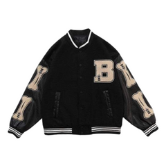 Chaqueta de béisbol con bordado de esqueleto de letras