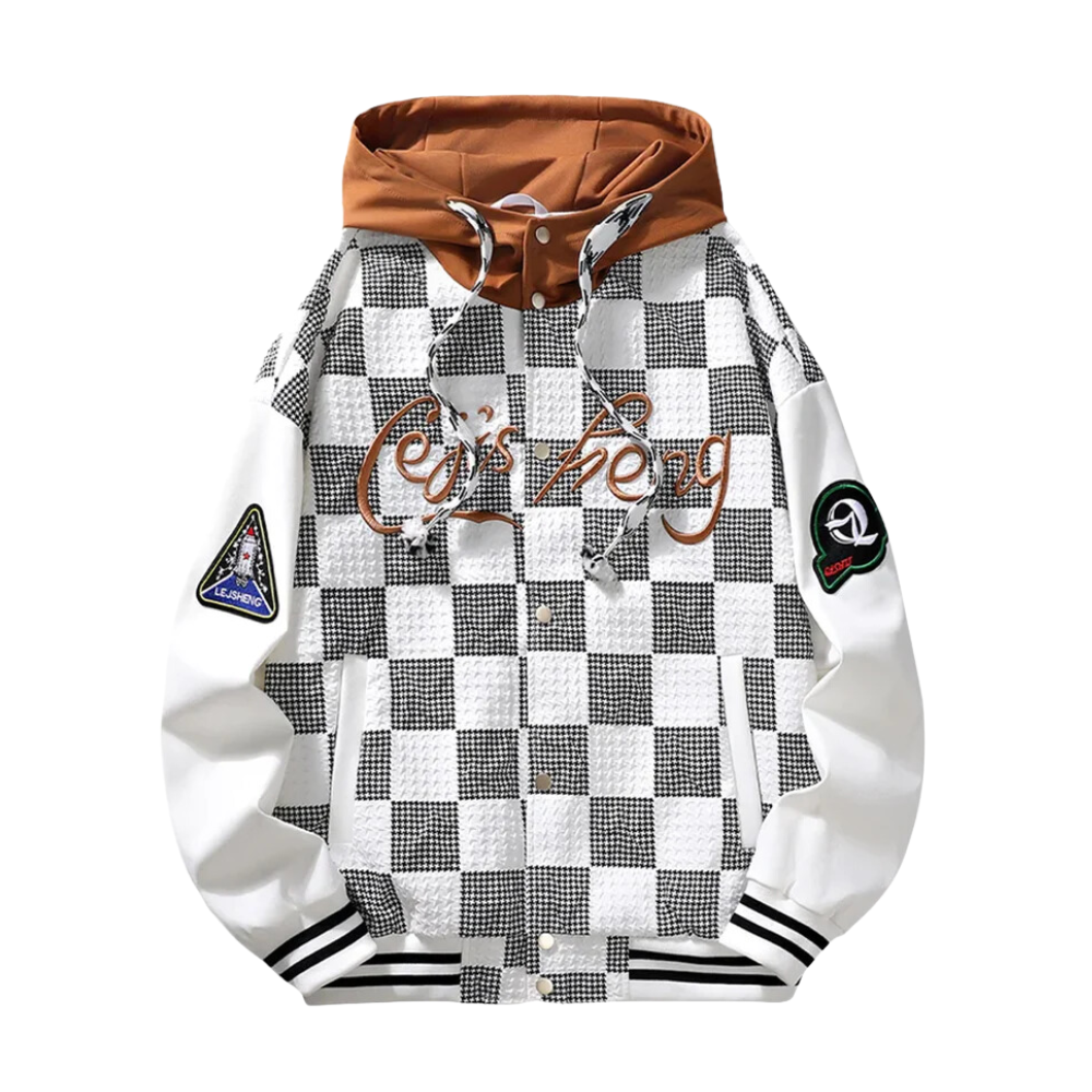 Chaqueta con capucha y cordón de cuadros japoneses