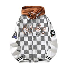 Chaqueta con capucha y cordón de cuadros japoneses