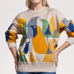 Bunter Vogelpullover