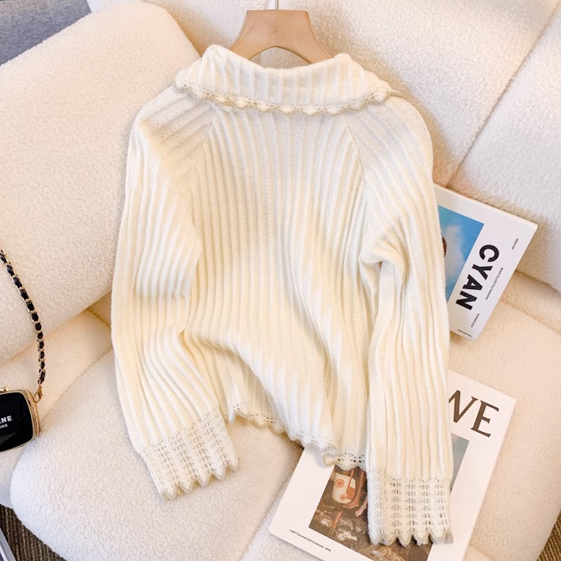 doll collar knitted cardigan