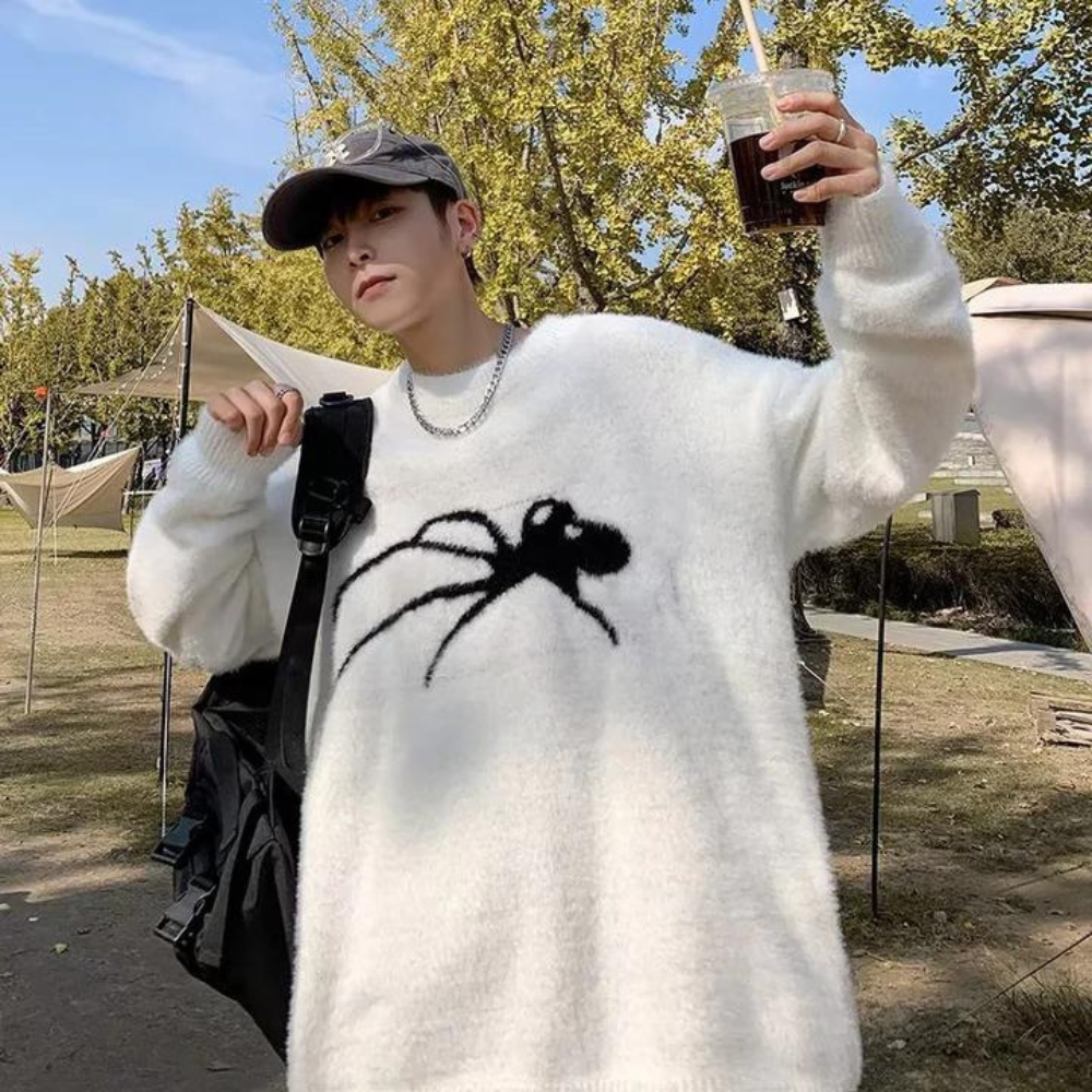 Casual Spider Pattern Sweater