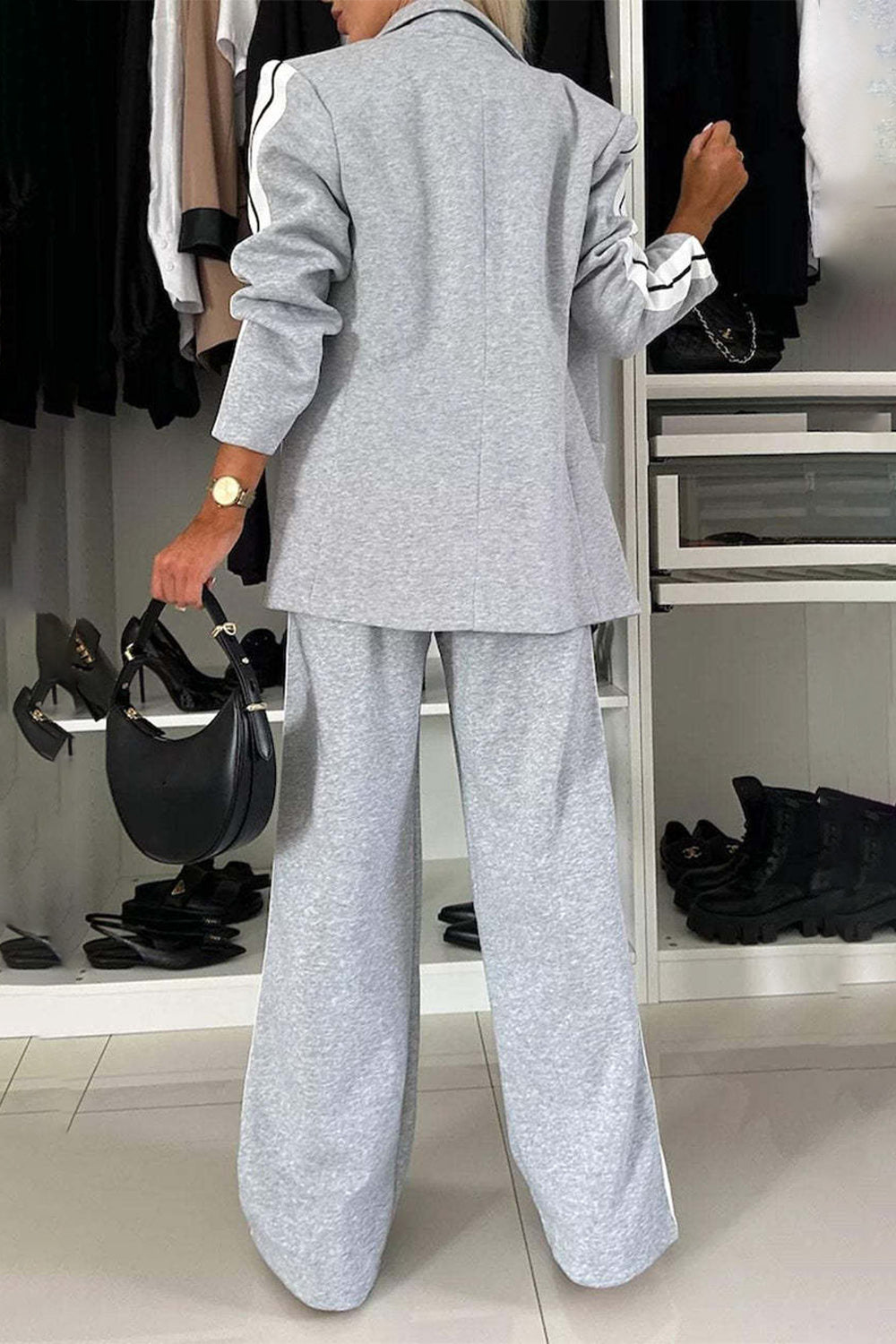 Conjunto de pantalón y top con solapa y cuello en contraste de talla grande