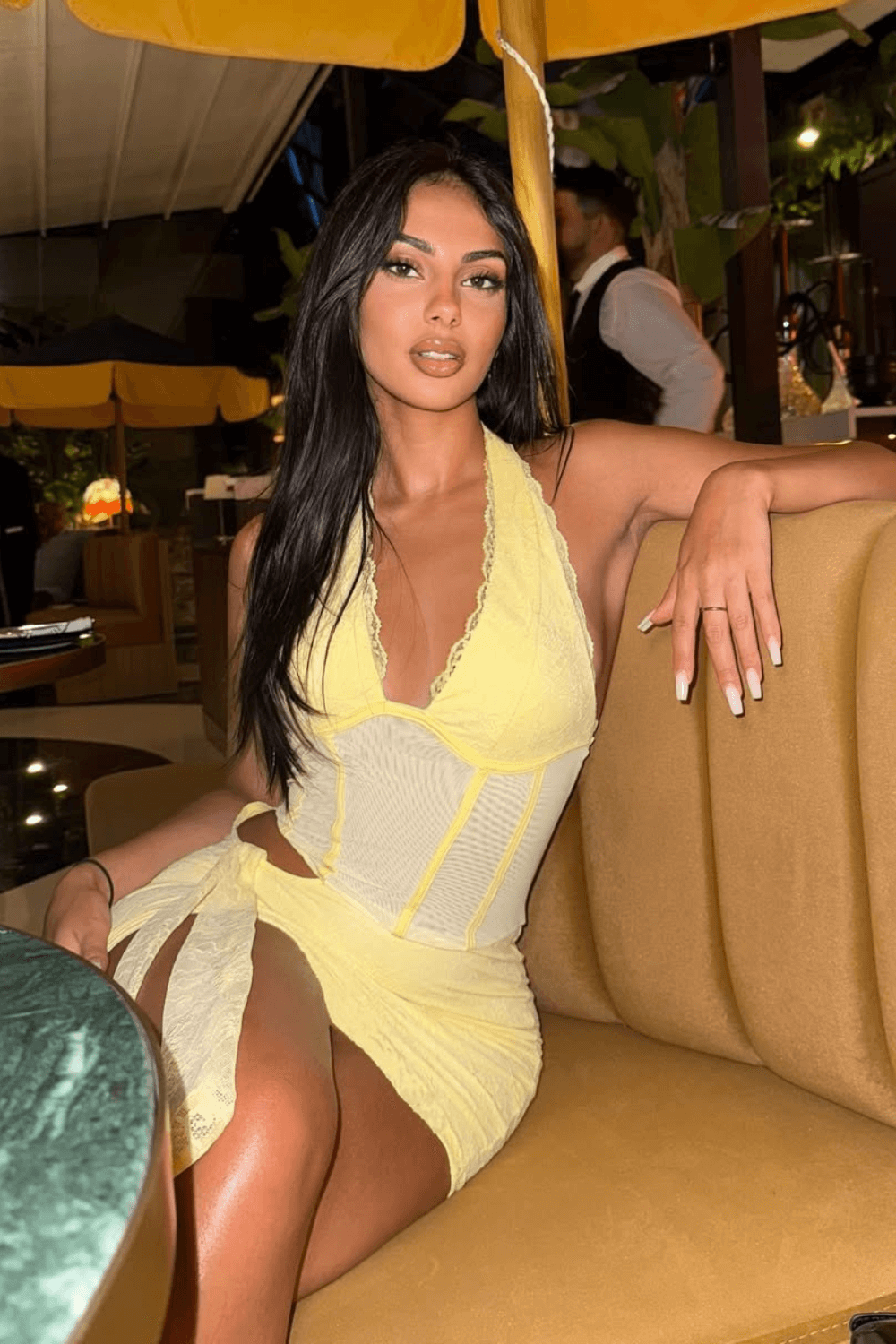 Deep V Neck Corset Cutout Bodycon Streamer Mini Dresses - Yellow
