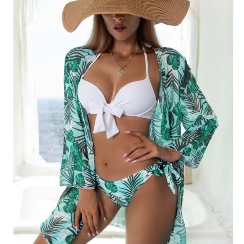 Bikini de tres piezas con estampado para mujer