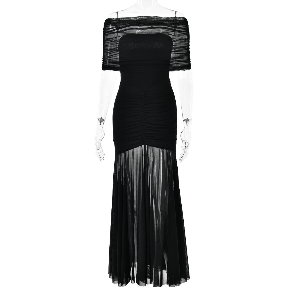 European and American style strapless patchwork backless slim fit long dress sexy and dress
