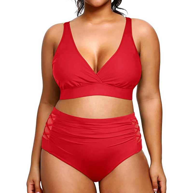 Super stylischer Bikini für Damen mit elastischem Verschluss, V-Ausschnitt und hoher Taille