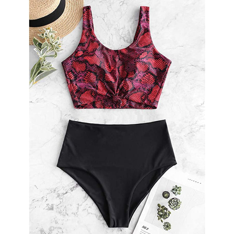 Conjunto tankini de dos piezas con escote redondo para mujer