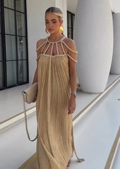 Leisure drawstring multi-color dress for vacation loose fitting dress