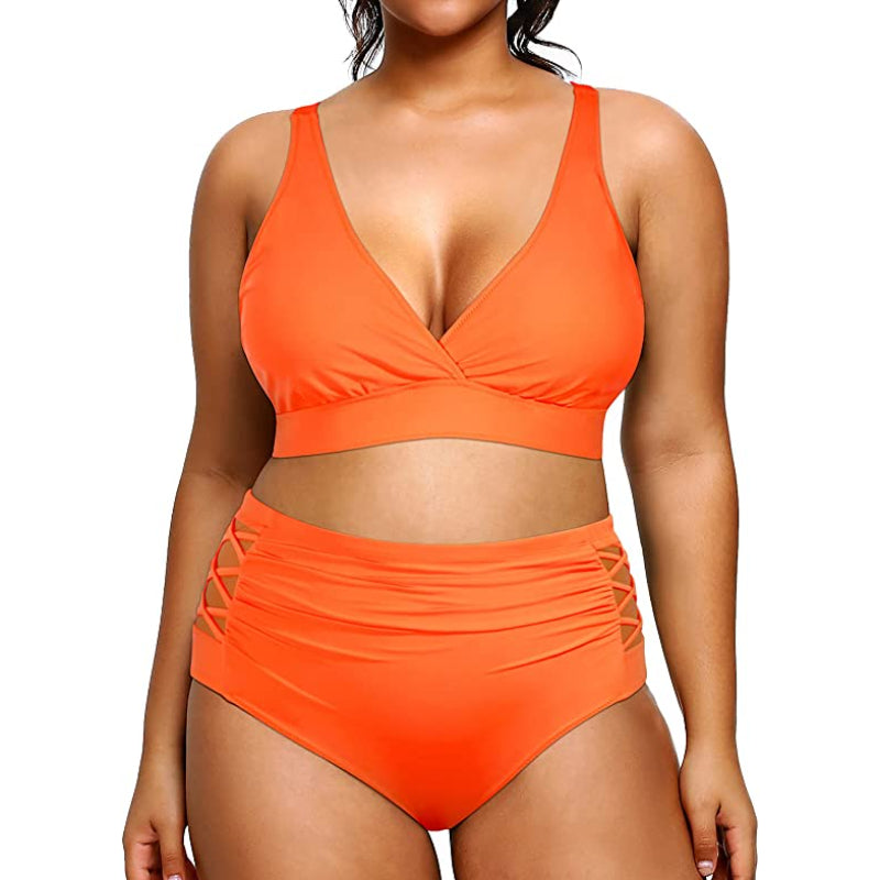 Super stylischer Bikini für Damen mit elastischem Verschluss, V-Ausschnitt und hoher Taille