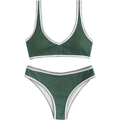 Women's Ribbed Two Pieces Green Swimsuit