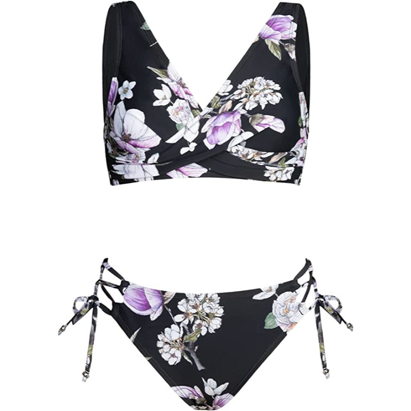 Bikini con escote en V cruzado y cordones estilo Monstera Twist para mujer