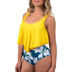 Conjunto de bikini de cintura alta con parte superior con volantes