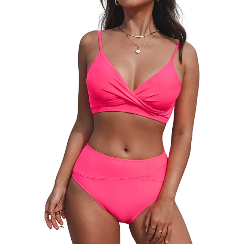 Zweiteiliges Bikini-Set mit verdrehtem Design und hoher Taille und V-Ausschnitt