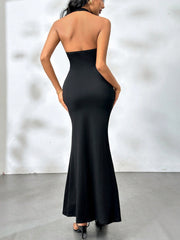 Sexy backless party long dress with elegant party temperament, V-neck hanging neck dress