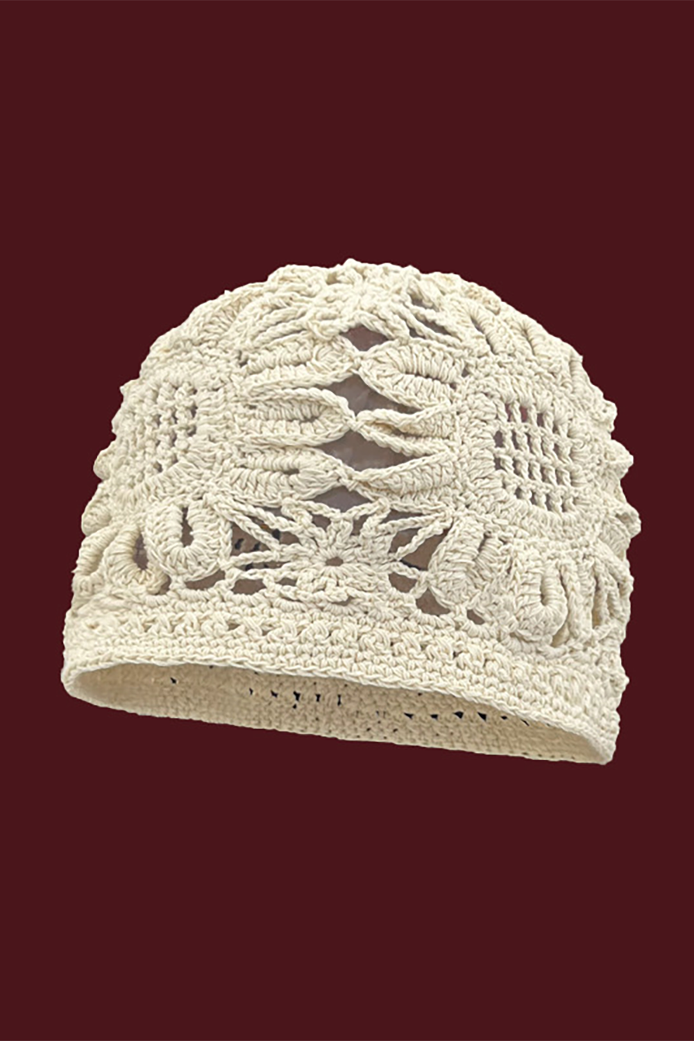 Boho Style Hand - Woven Floral Hollow Out Knit Beanie