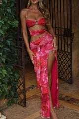 Halter Neck Cutout Tie Up High Slit Backless Maxi Dresses - Red