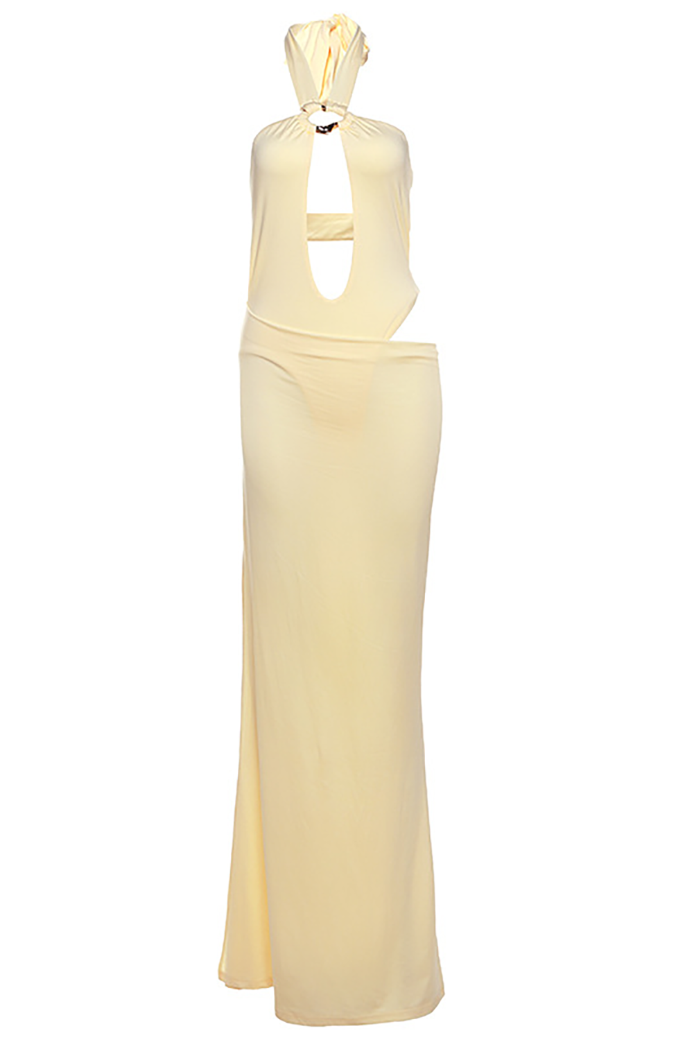 Halter Neck Cutout Bodysuit Semi Sheer Maxi Skirt 2pcs Set - Blue