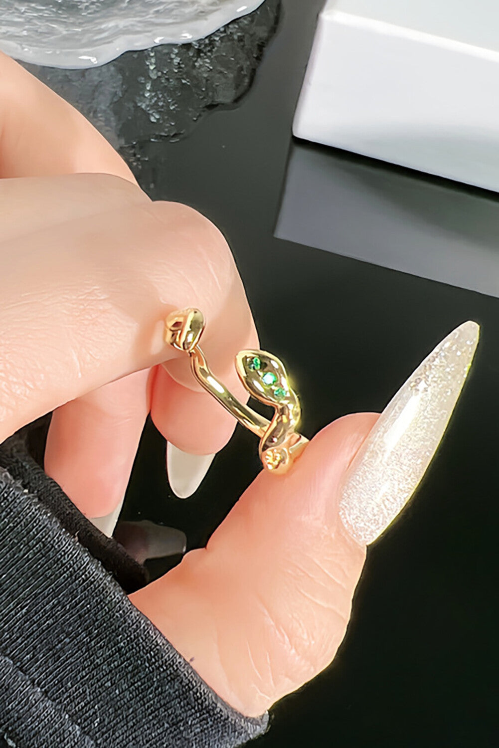Rhinestone Snake - Shaped Irregular Open Bracelet Open Rings Jewelry Set
