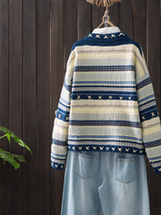 Women's striped color block sweater knitted cardigan