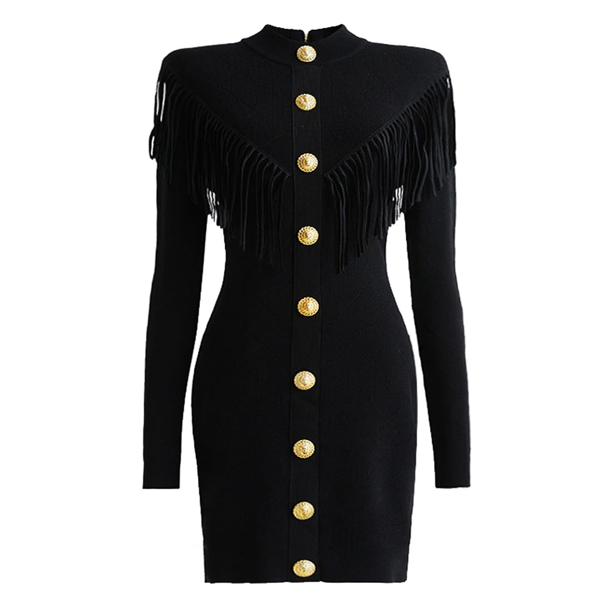 Spring and Autumn High Quality Knitted V-neck Tassel Slimming Long Sleeve Dress
