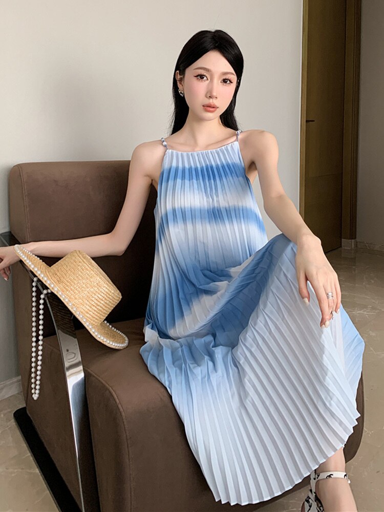 Sling Dress Gradient Straight Thin A-line Dresses Female Clothing Casual