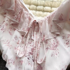 Pink Floral Fairy Dress Summer New Chiffon V-neck Wrap Dress
