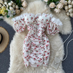 Fashionable Ins holiday style floral dress off the shoulder summer holiday Dress