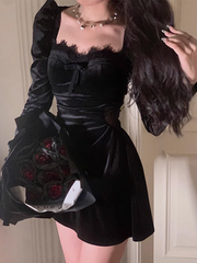 Women's little black velvet short dress