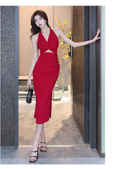Women's twist halter neck dress