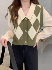New Plaid Knit Vest Fake Two-Piece Shirt