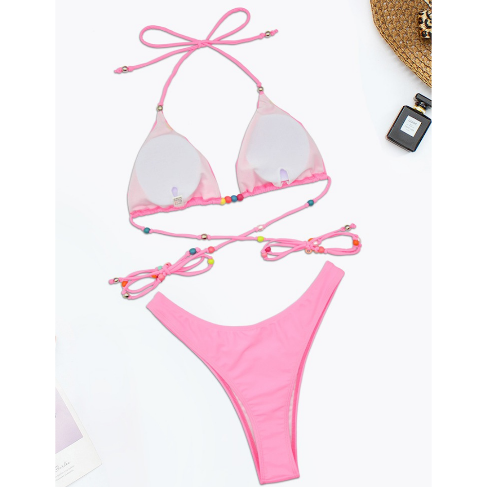 Solid Color Bandage Strappy Bikini