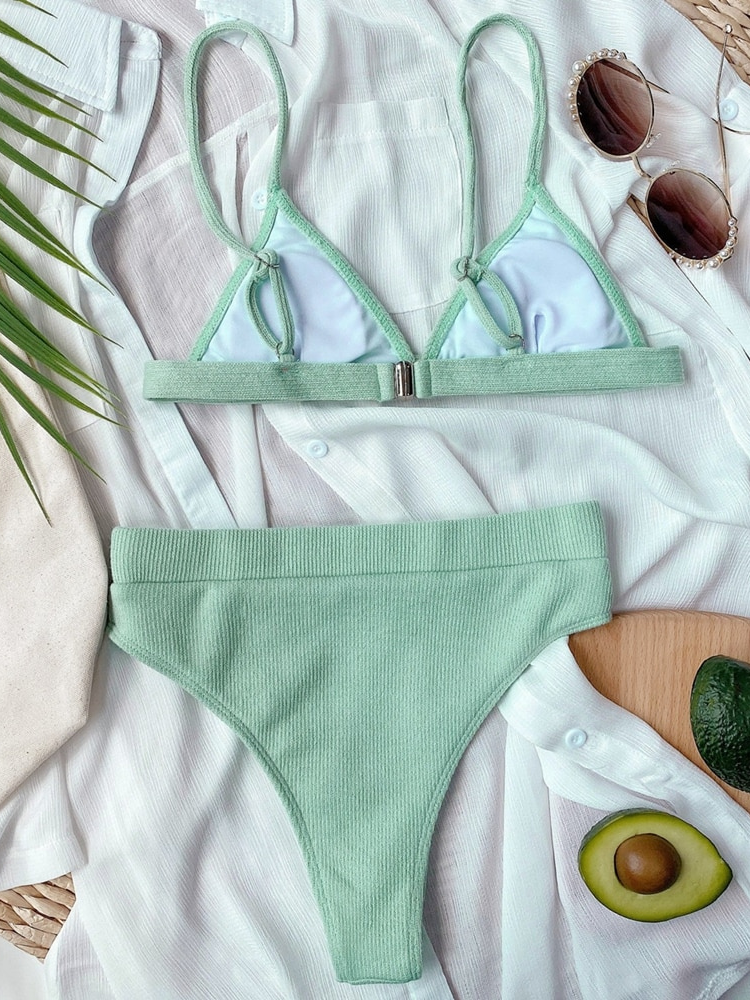 High Waist Push Up Solid Color Bikini Set