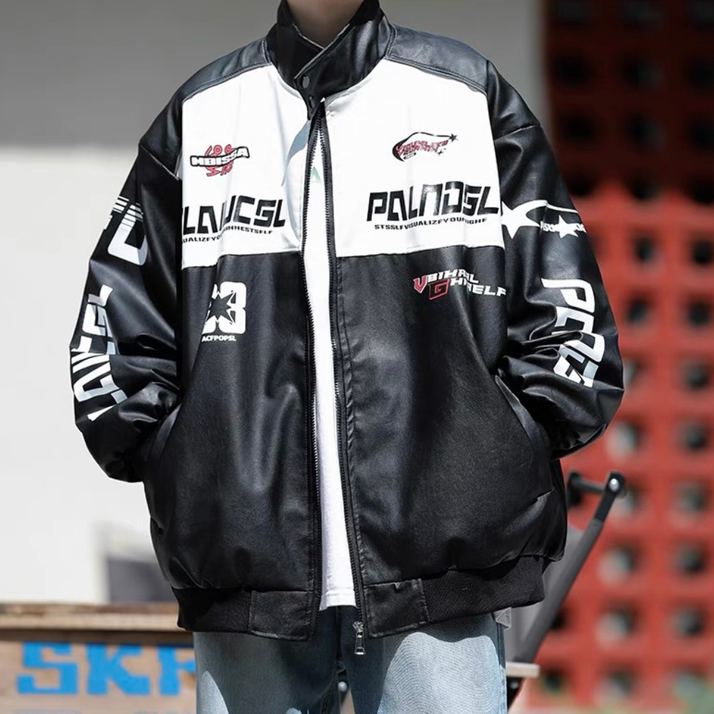 Chaqueta de PU de carreras americana
