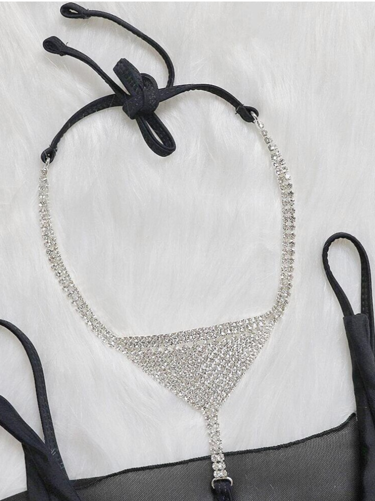 Conjunto de bikini de cintura baja de tres piezas con diamantes de cristal