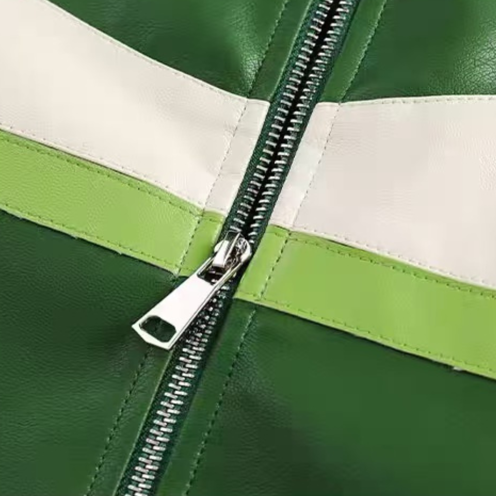 chaqueta de cuero con bloques de color
