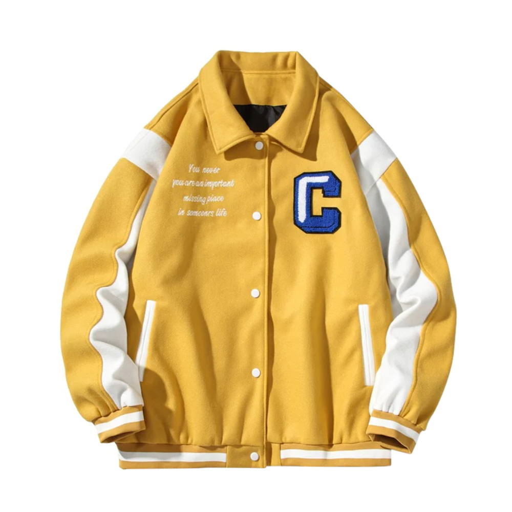 Casual Contrast Color Letter C Jacket