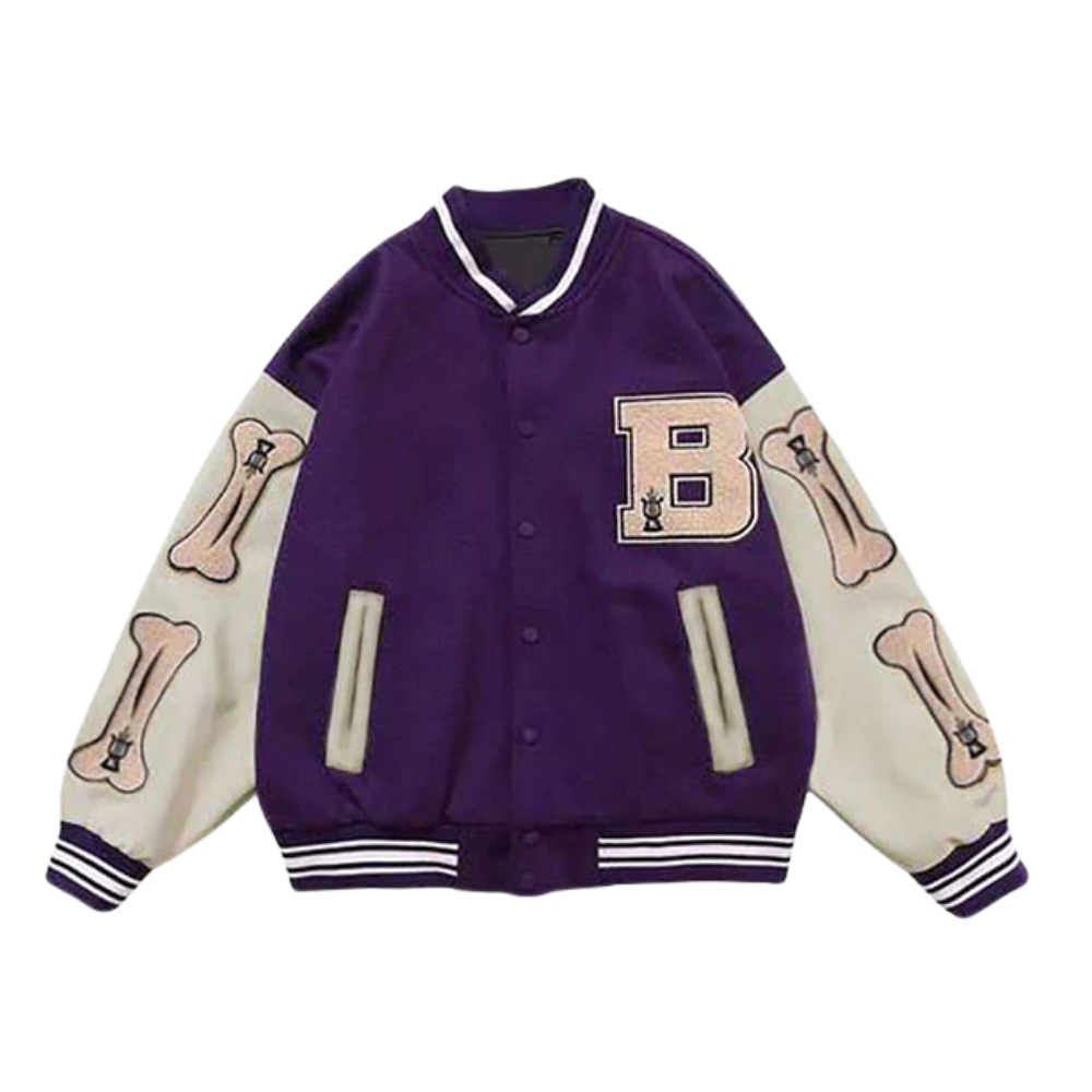 Chaqueta de béisbol con bordado de esqueleto de letras