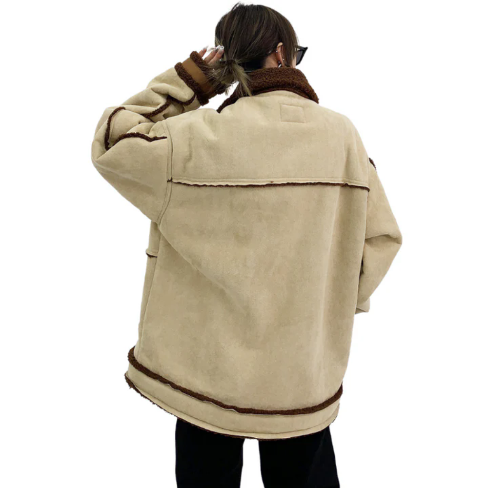 Vintage Wildleder Stickerei Lamm Plüsch Mantel