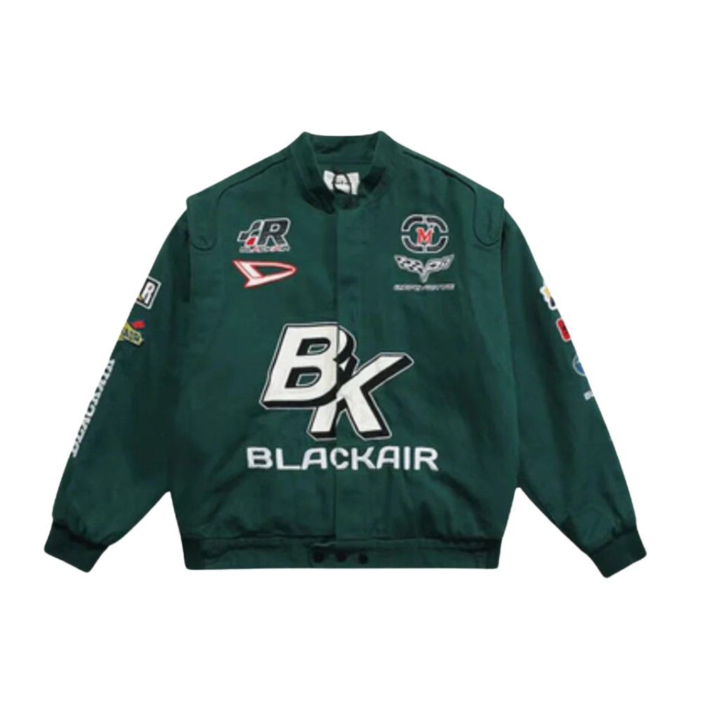 Chaqueta de moto con estampado de letras retro