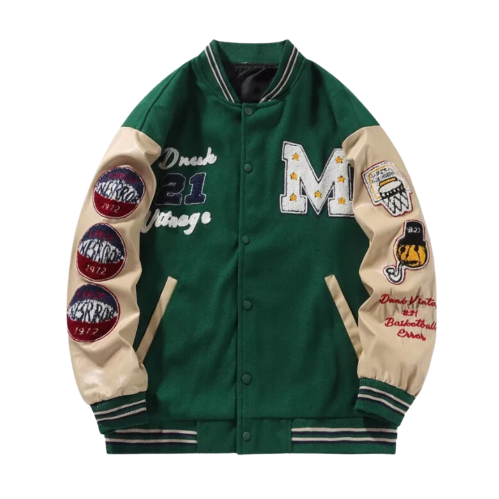 Chaqueta universitaria vintage con costuras en contraste