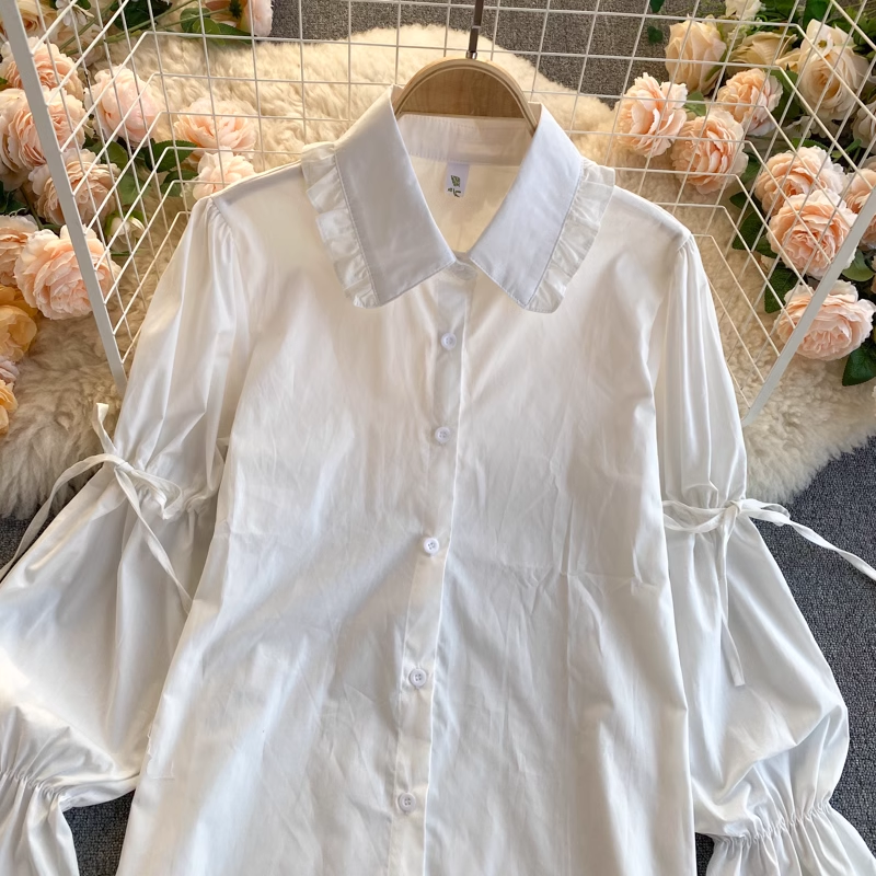 Retro Blouses Women's puff sleeve loose all-match denim camisole stacked two-piece suit