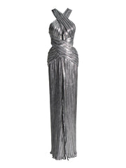 Socialite style banquet dress long skirt cross hanging neck and waist slimming dress