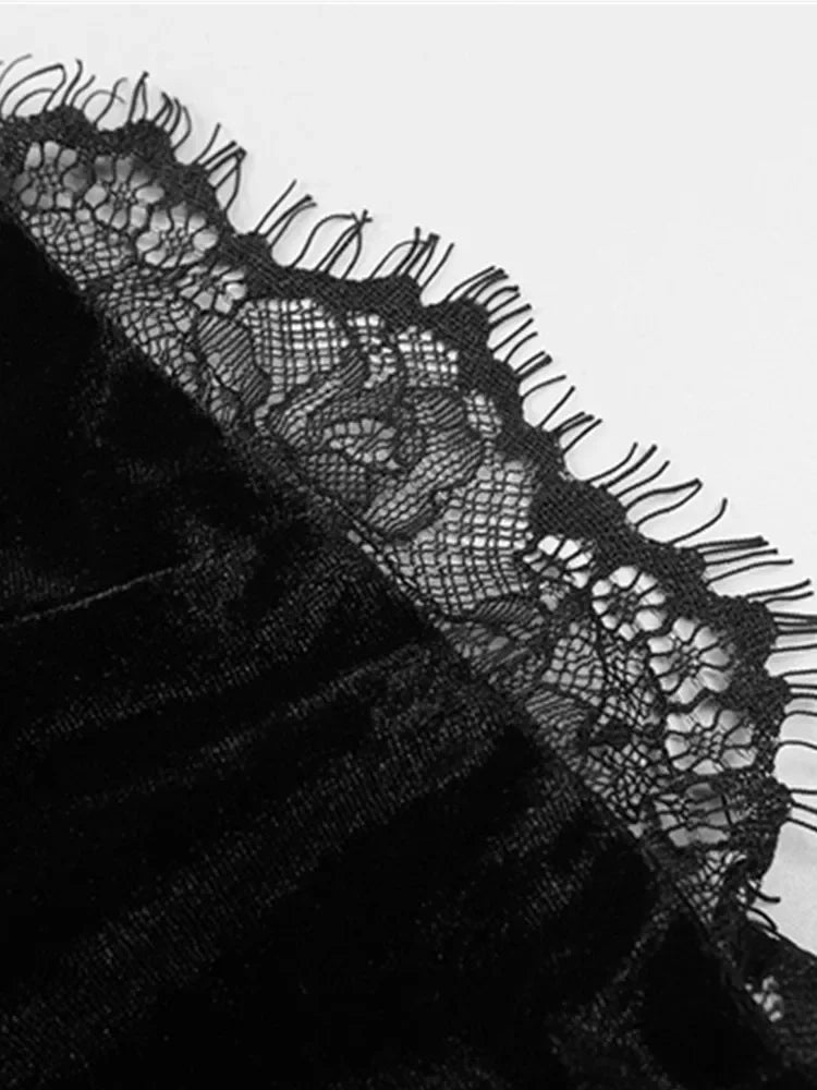 Black long sleeved lace lace velvet dress, European and American women's clothing, high-end dress, long skirt