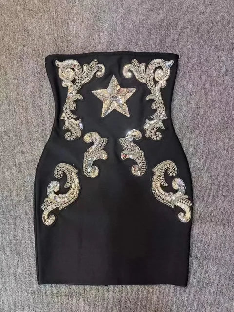 Strapless Studded Diamond Sequin Bandage Dress