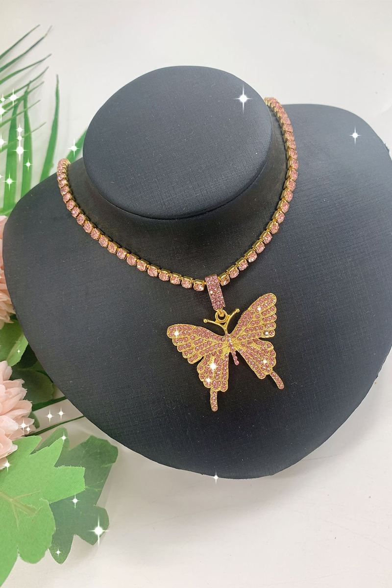 Butterfly - Shaped Sparkling Rhinestone Necklace