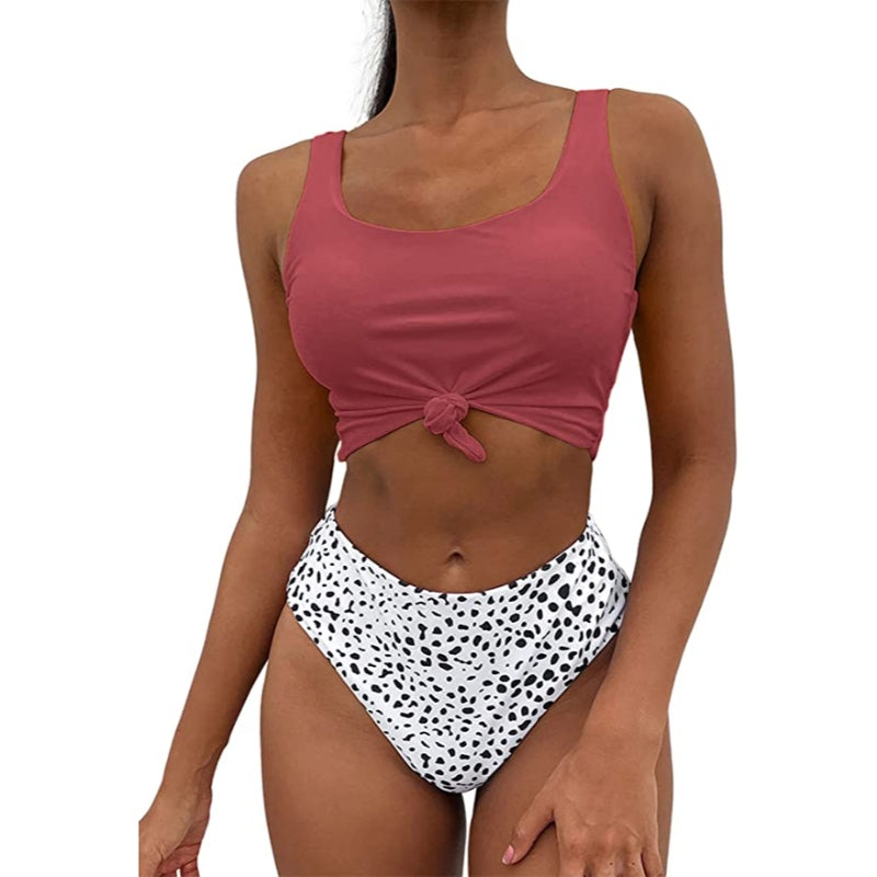 Conjunto tankini de dos piezas con escote redondo para mujer