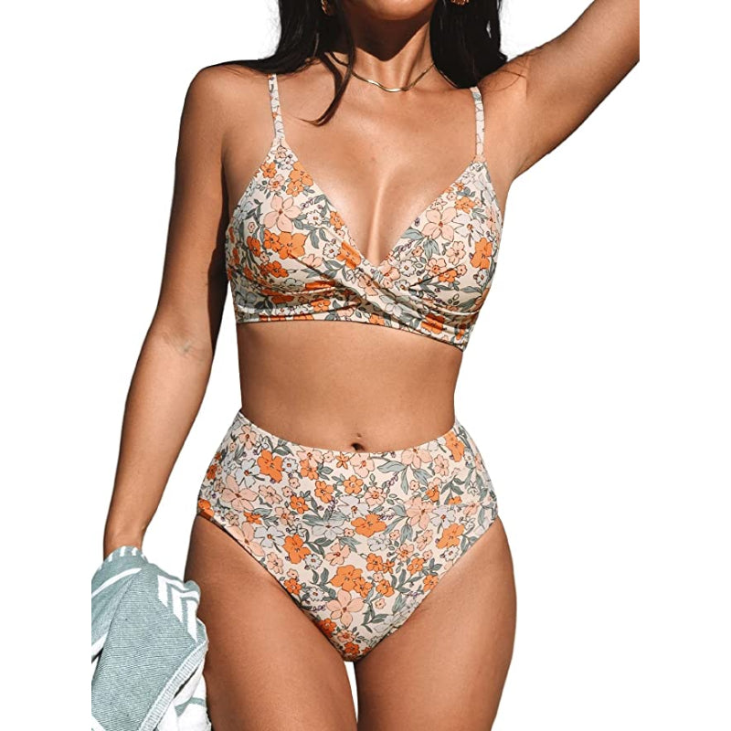 Two Piece Twist High Waisted V Neck Bikini Set